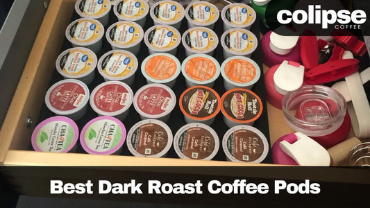 Collection of coffee pods in a drawer with 'Colipse Coffee' branding.