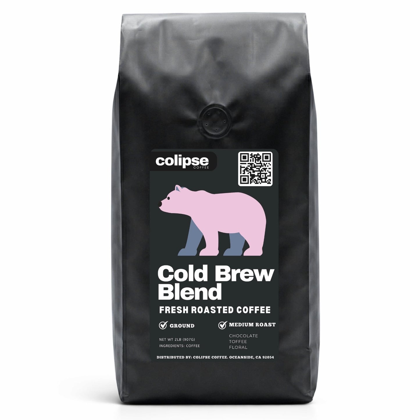Colipse Cold Brew Blend coffee bag with bear illustration on a white background