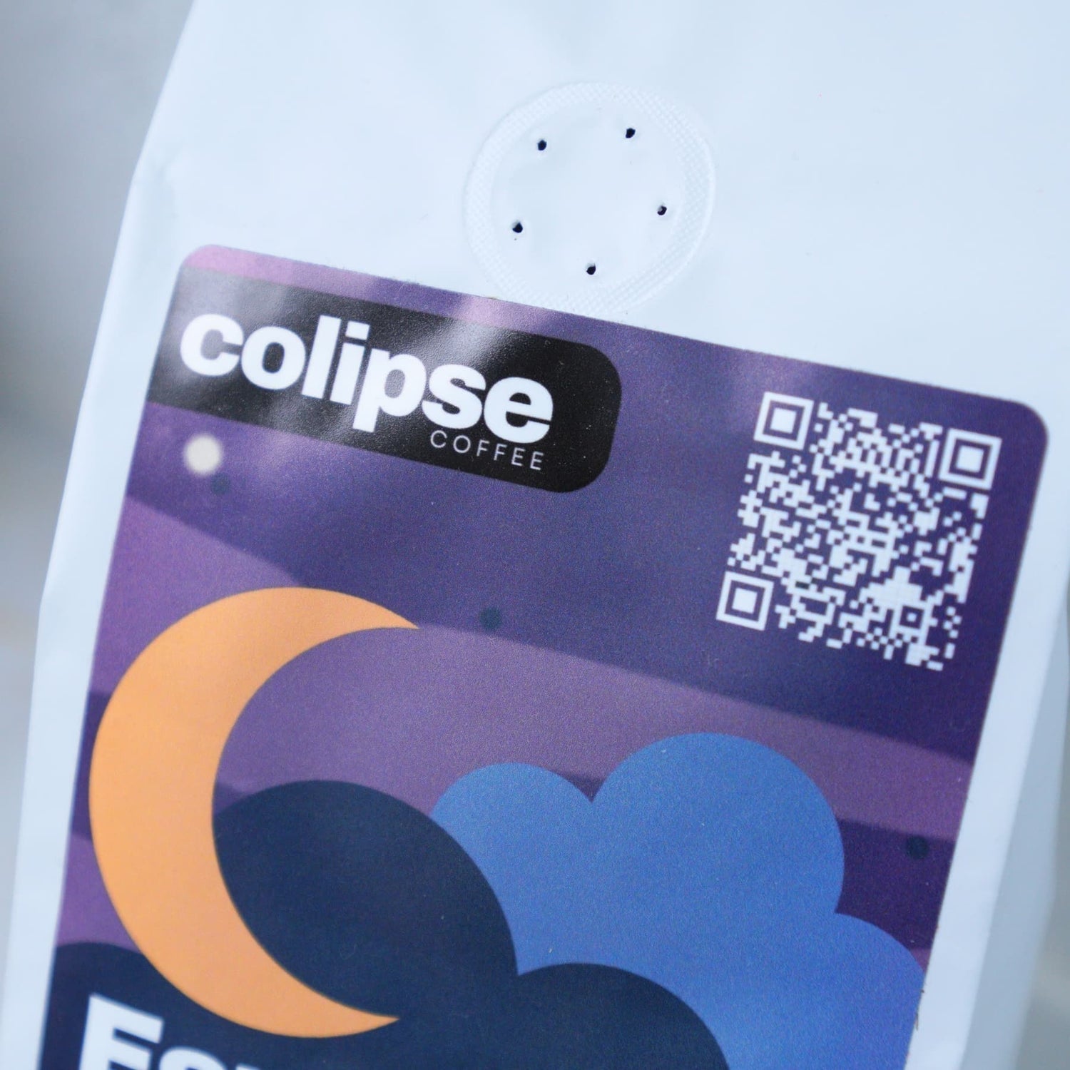 Colipse Coffee product with a QR code on a white background