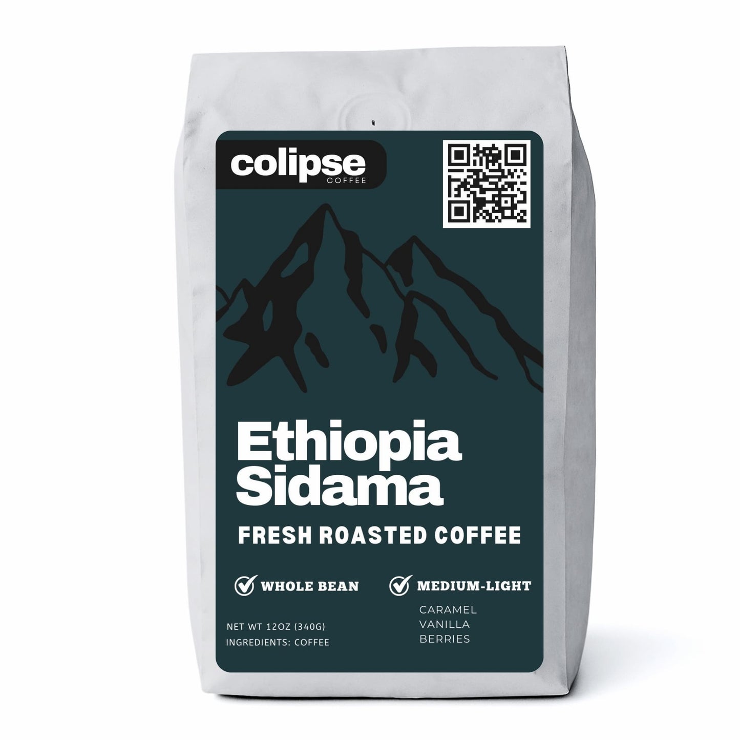 A bag of Colipse Ethiopia whole beans with floral and fruity aromas.
