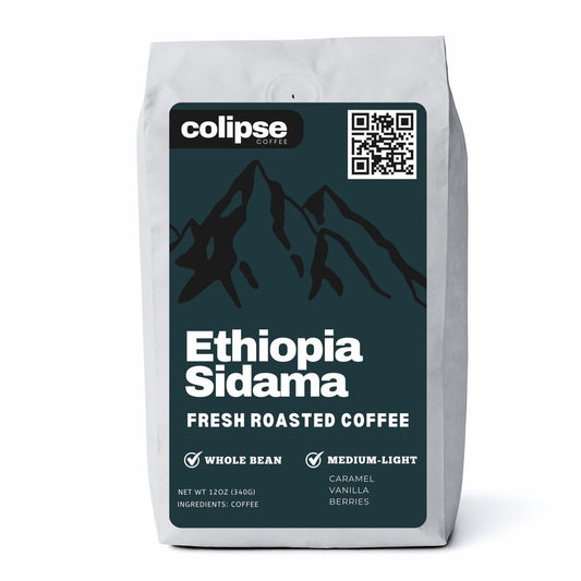 A bag of Colipse Ethiopia whole beans with floral and fruity aromas.