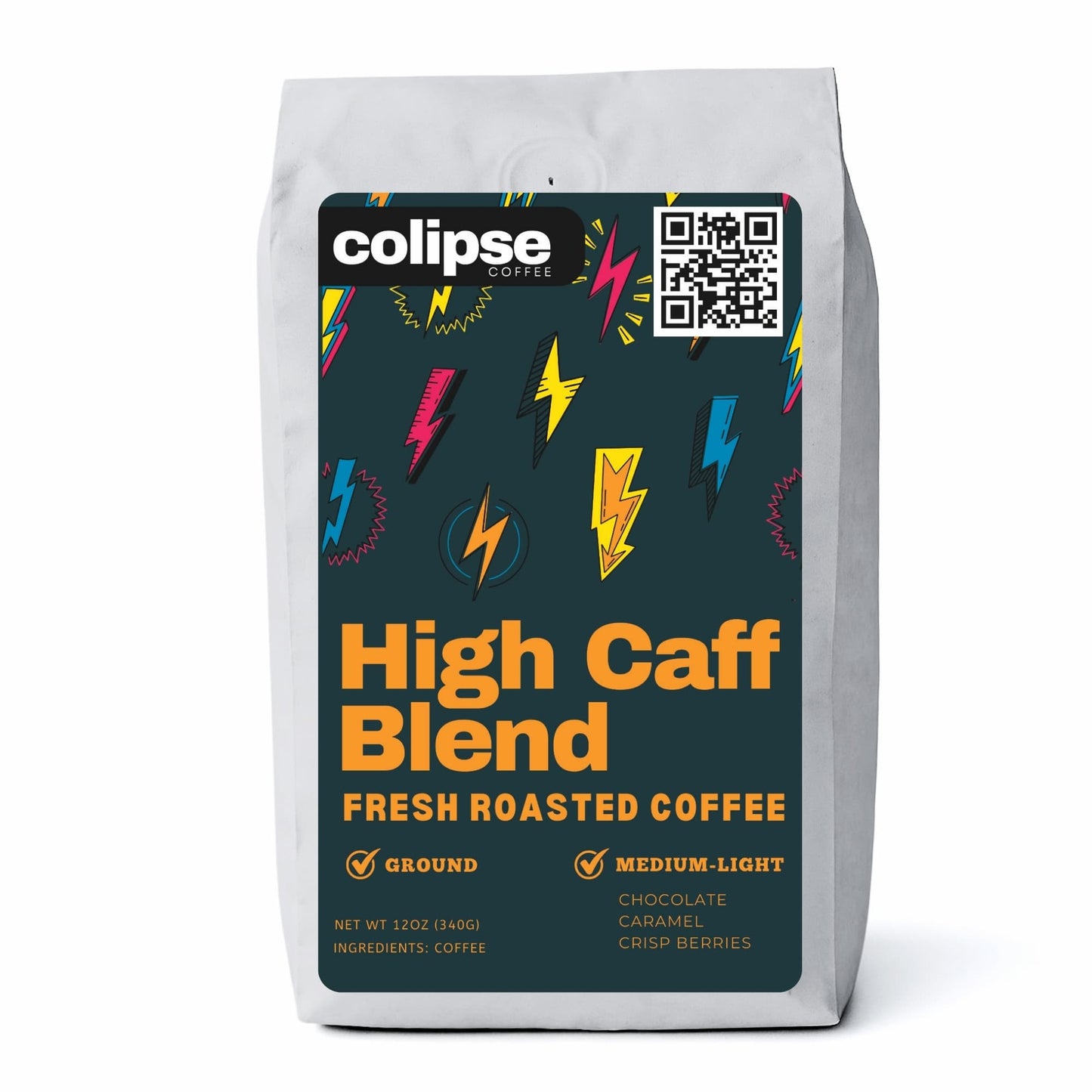Colipse High Caffeine coffee grounds, bold and energizing.