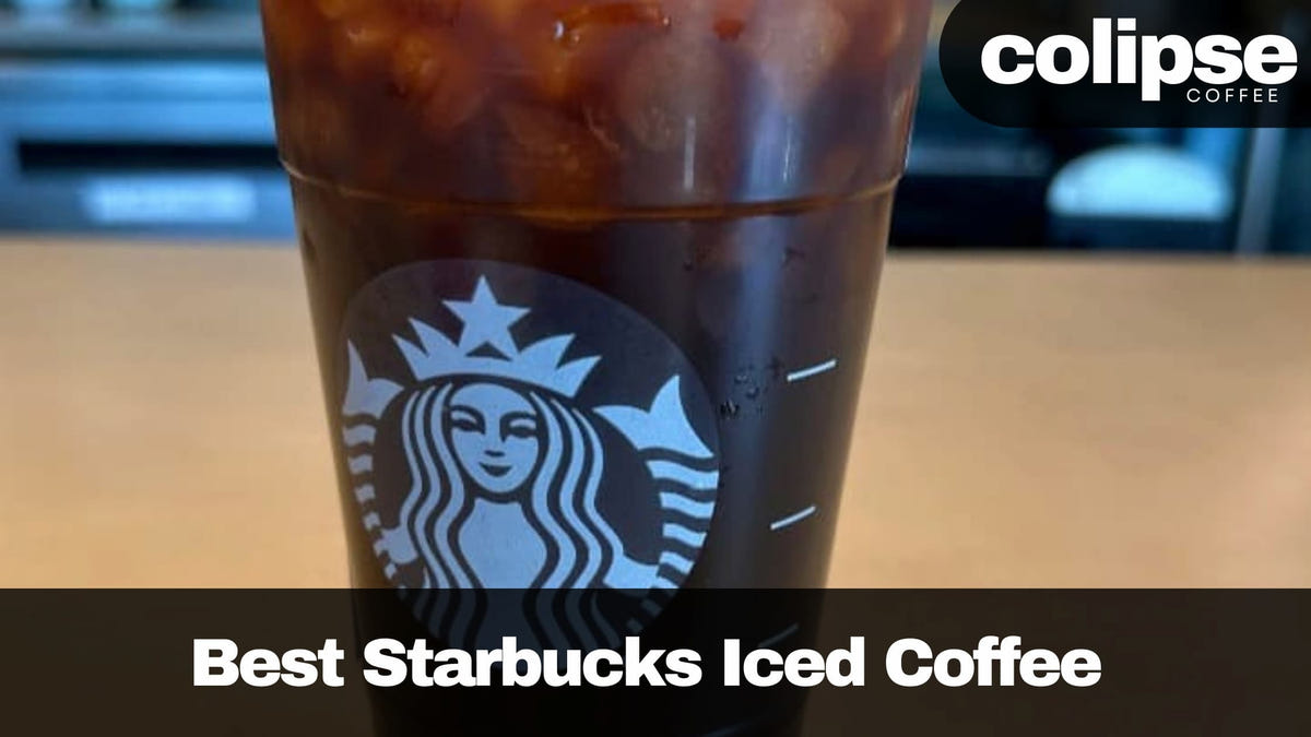 Starbucks iced coffee cup with logo on a blurred background