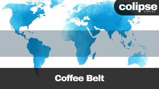 World map with 'Coffee Belt' text and Colipse Coffee branding
