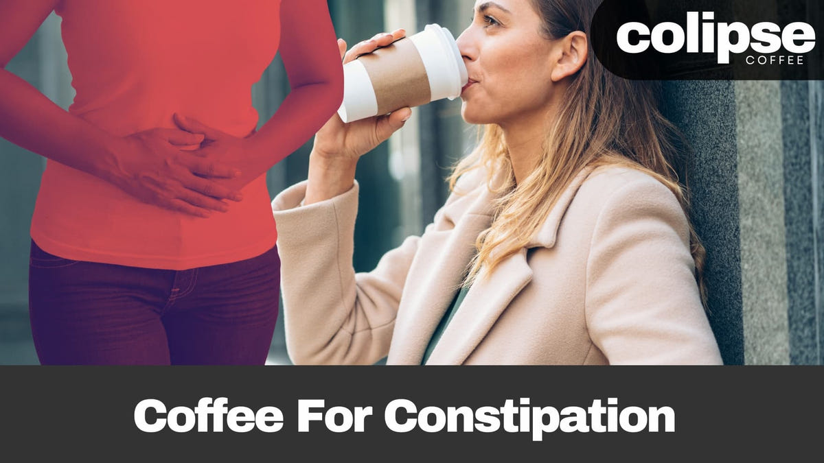 Woman drinking coffee to help relieve constipation and support digestion.
