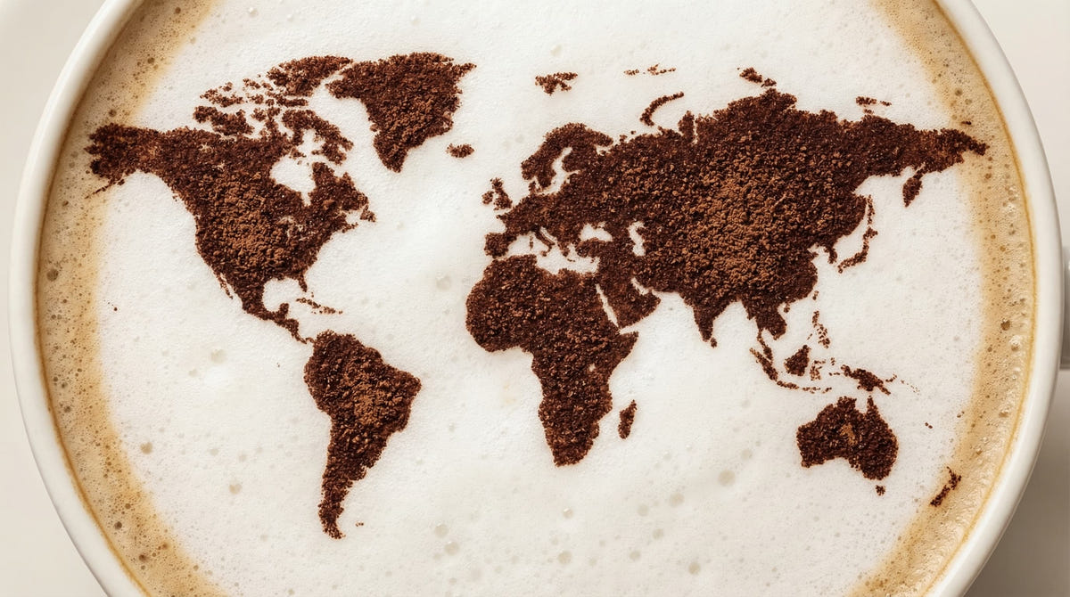 World map design in coffee foam
