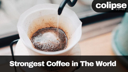 Coffee being poured into a filter with 'Colipse Coffee' branding.