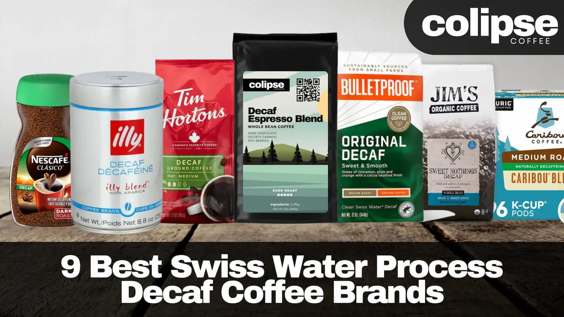 A product image for various decaf coffee brands