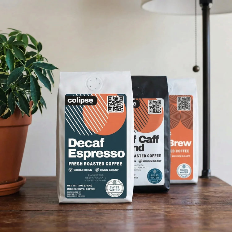 Burlap sack of Swiss Water Decaf Coffee from Central America.