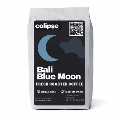 Colipse Bali whole bean coffee, rich and exotic with chocolate sweetness.