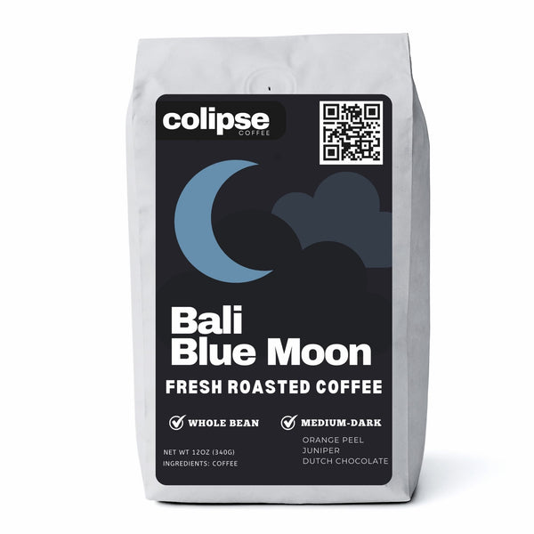 Colipse Bali whole bean coffee, rich and exotic with chocolate sweetness.