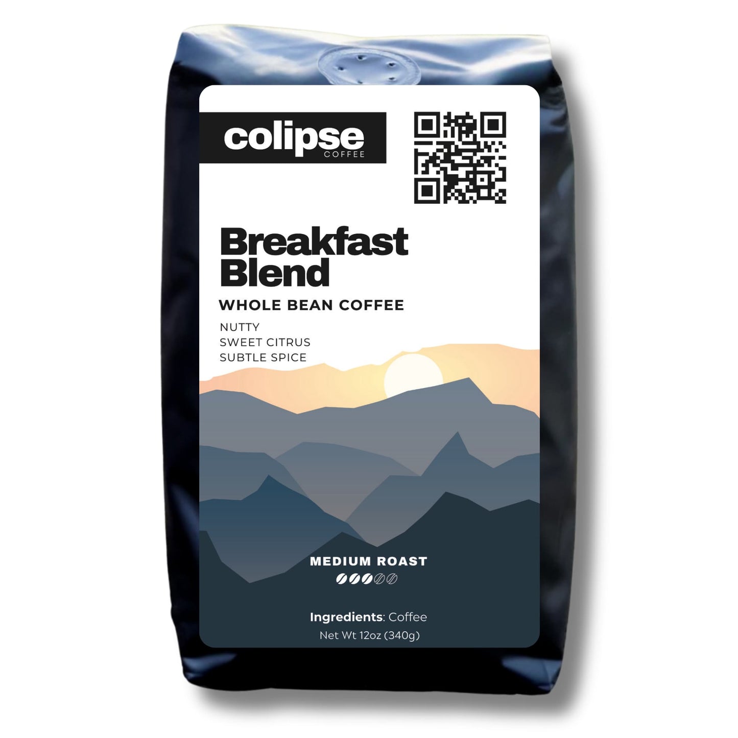 Colipse Breakfast Blend whole bean coffee bag with a smooth, medium roast.