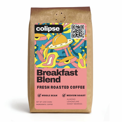 Colipse Breakfast Blend whole bean coffee bag with a smooth, medium roast.