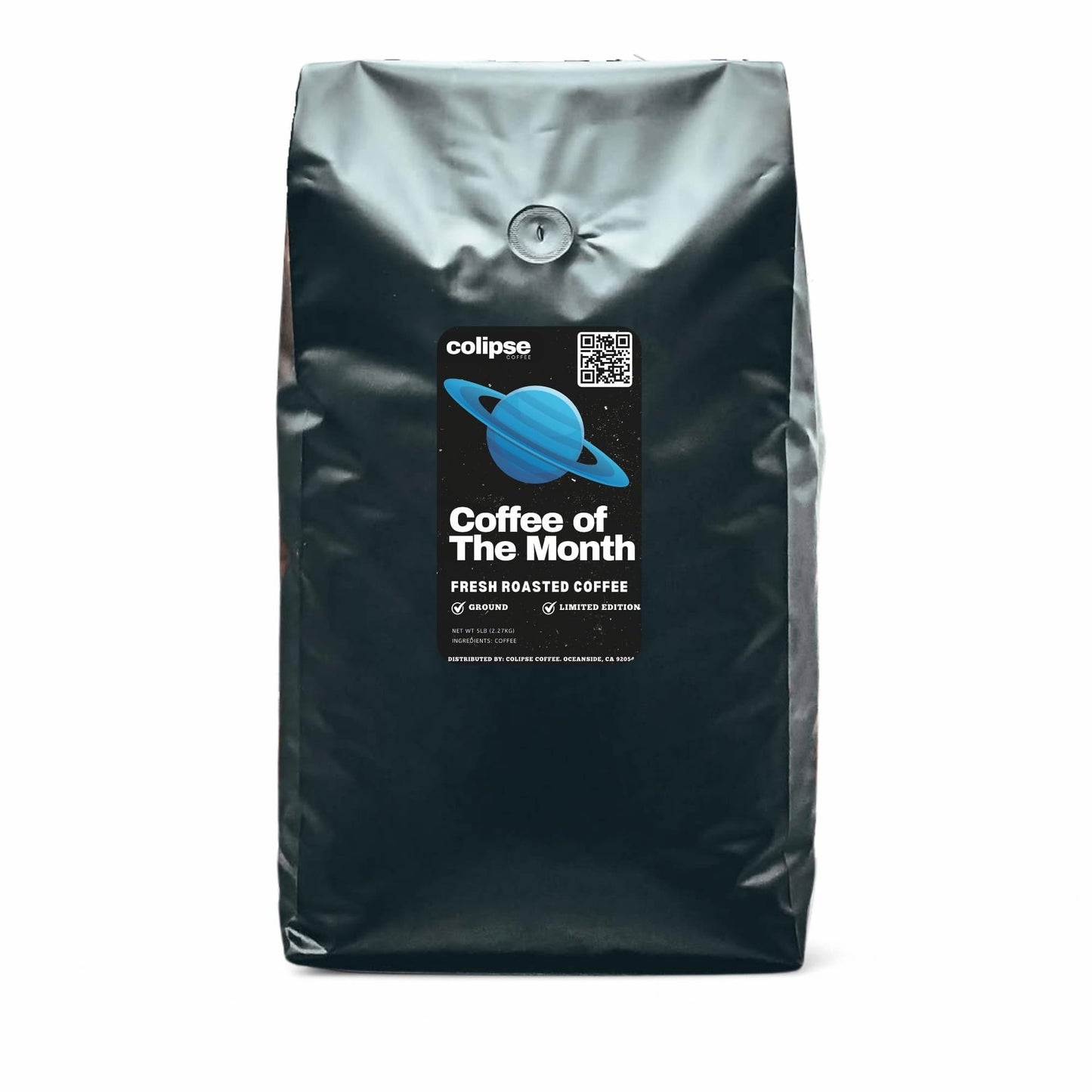 Coffee bag with 'Coffee of the Month' label on a white background