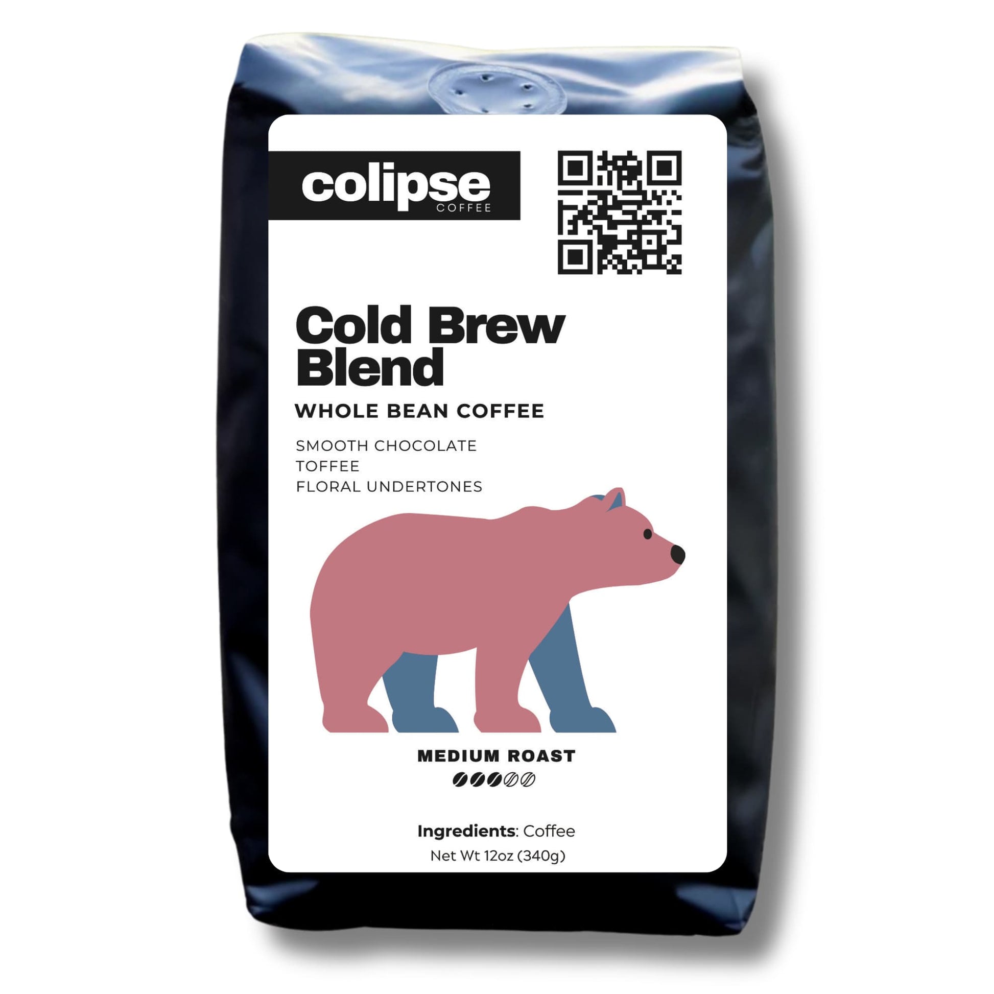 Colipse Cold Brew whole bean coffee, smooth and chocolatey for cold drinks.