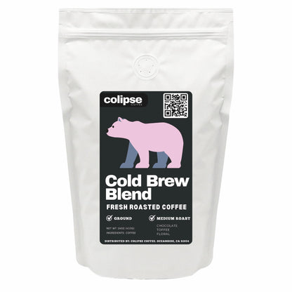 Coffee package with a bear illustration and Colipse branding on a white background