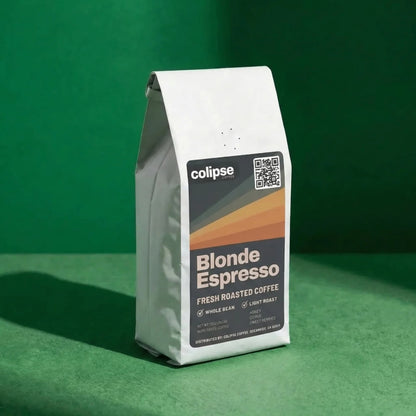 Colipse Blonde Espresso coffee package on a green background