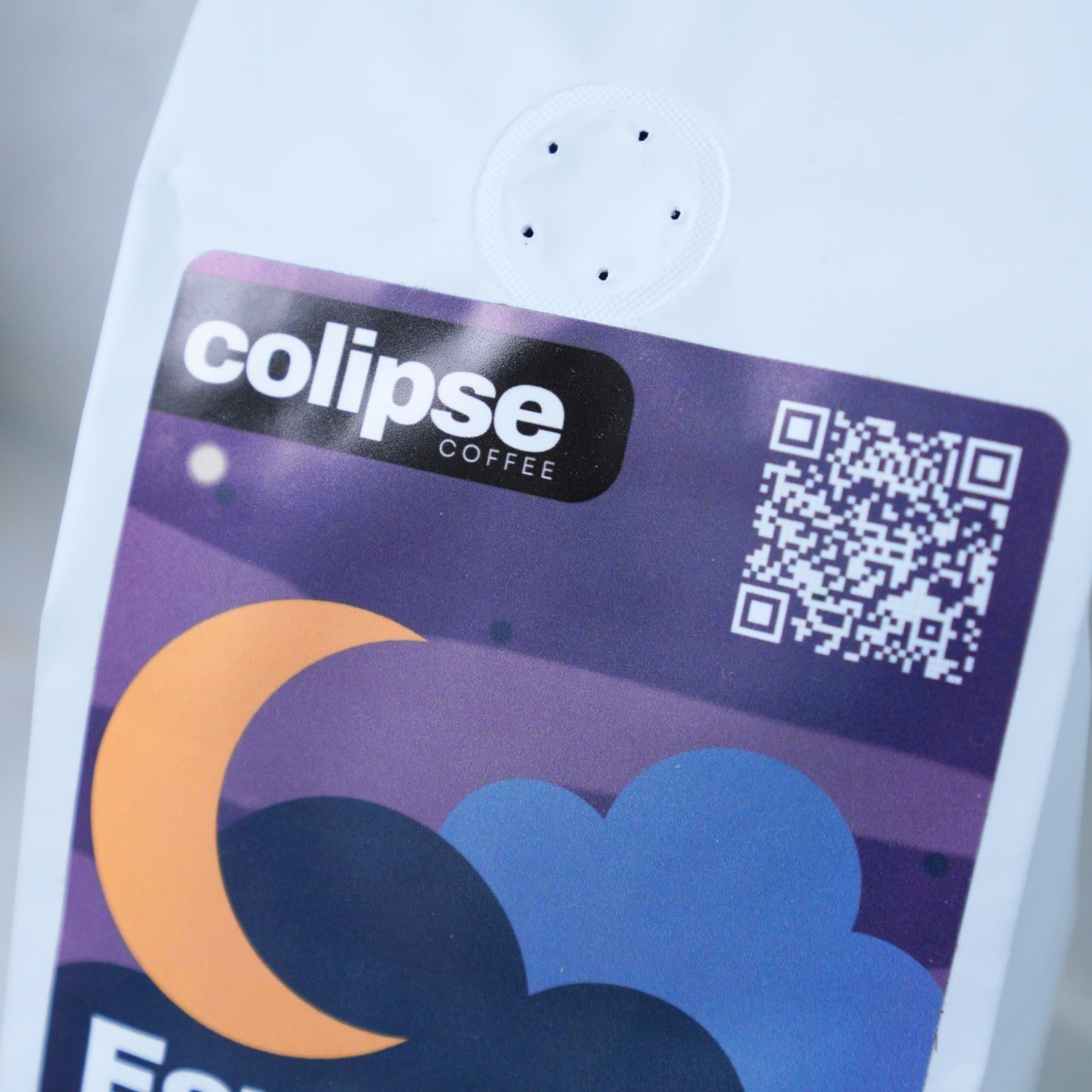 Colipse Coffee product with a QR code on a white background