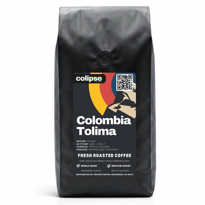 Colombia Tolima coffee bag with Colipse branding on a white background