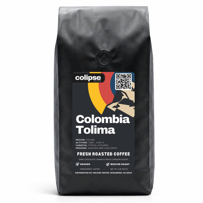Colombia Tolima coffee bag with Colipse branding on a white background