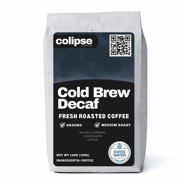 Colipse Decaf Cold Brew coffee grounds for smooth, caffeine-free cold brew.