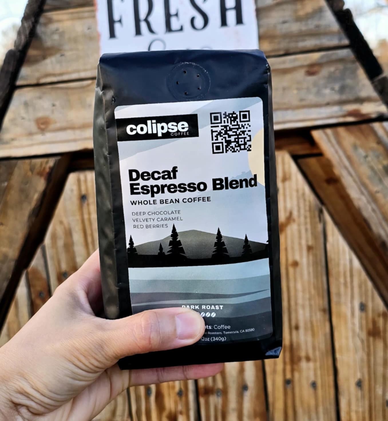 12 oz bag of Colipse decaf espresso beans