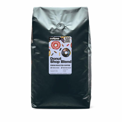 Coffee bag labeled 'Donut Shop Blend' by Colipse on a white background