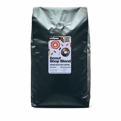 Coffee bag labeled 'Donut Shop Blend' by Colipse on a white background