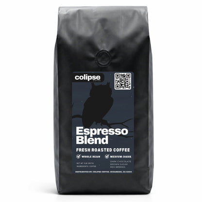 Colipse Espresso Blend coffee bag with owl design on a white background