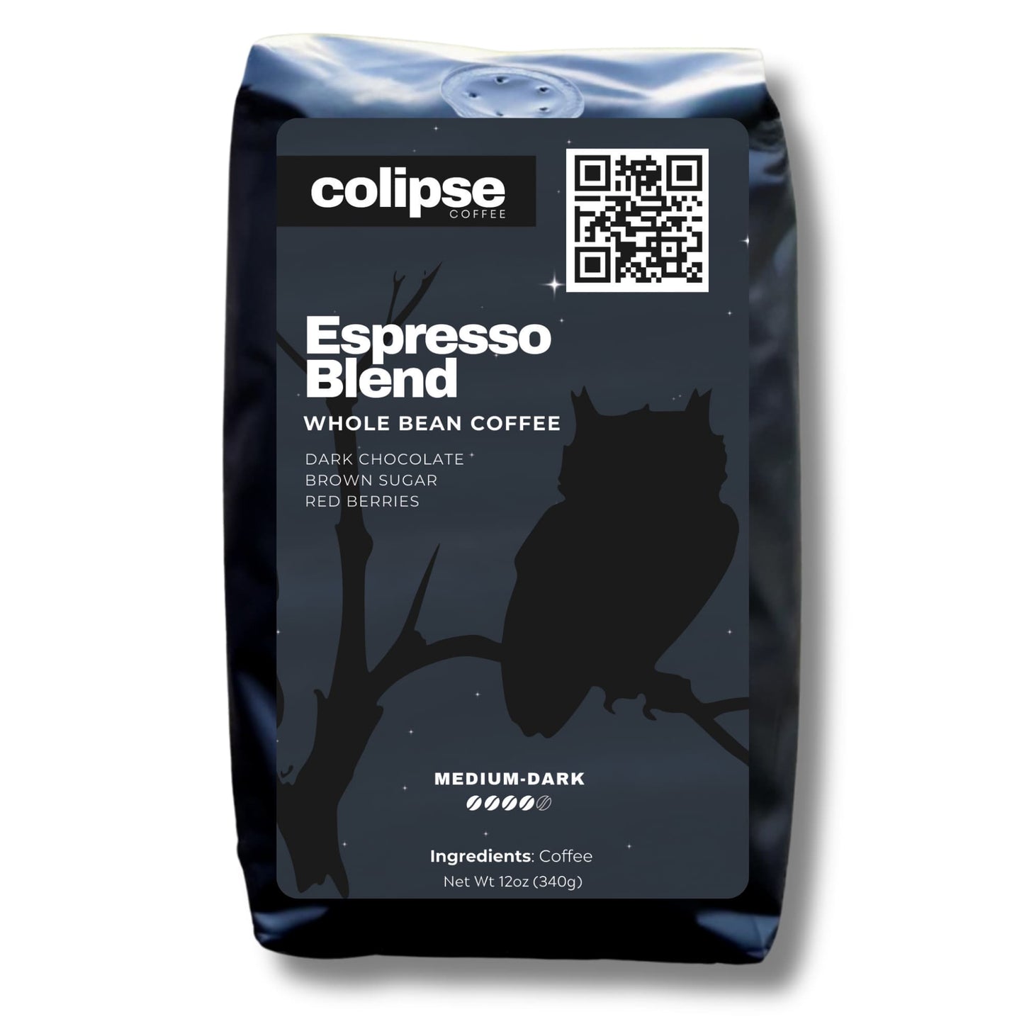 Colipse Espresso Blend whole bean coffee bag for full-bodied espresso.