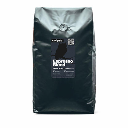 Black coffee bag with 'colipse' label on a white background