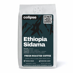 A bag of Colipse Ethiopia whole beans with floral and fruity aromas.