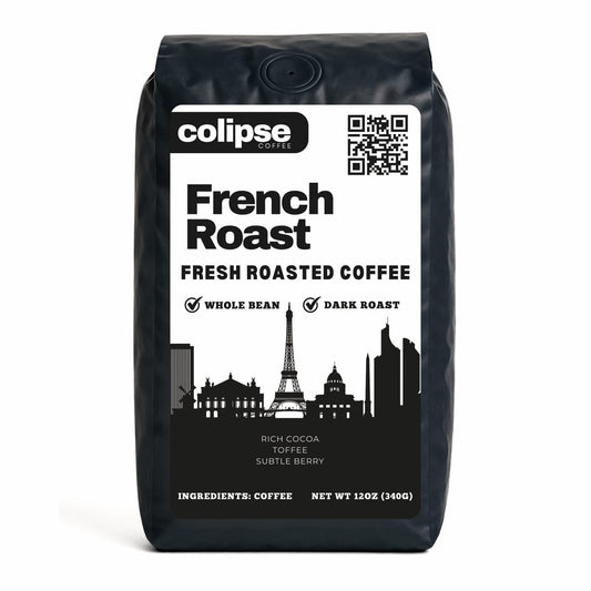 Colipse French Roast whole bean coffee, bold and full-bodied.