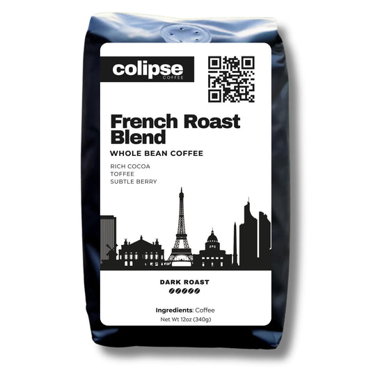 Colipse French Roast whole bean coffee, bold and full-bodied.