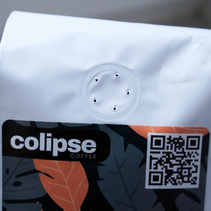 Colipse coffee package with a QR code on a white background