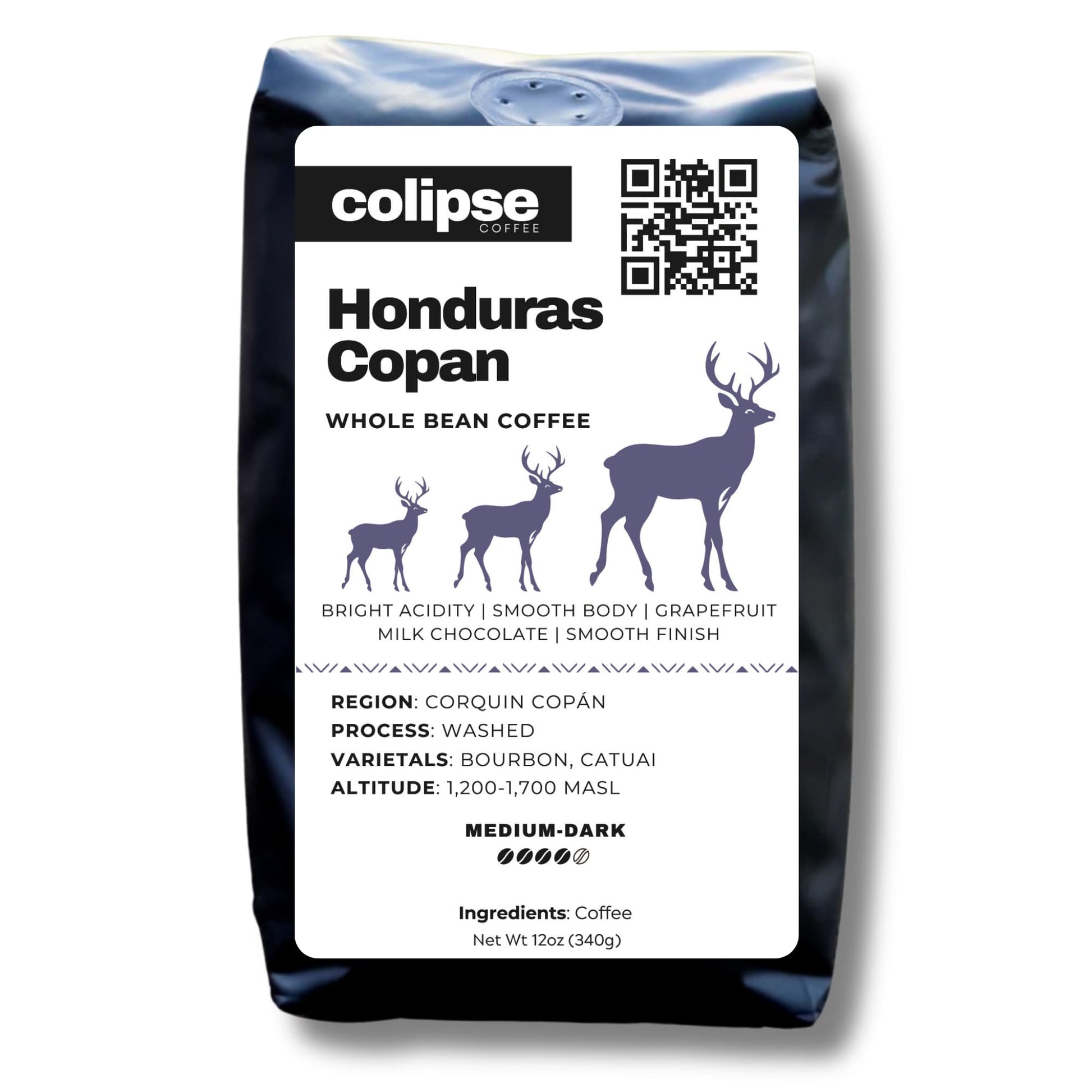 Colipse Honduras whole bean coffee, medium-bodied with caramel sweetness.