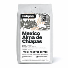 Colipse Mexico whole bean coffee bag with sweet chocolate and nutty flavors.