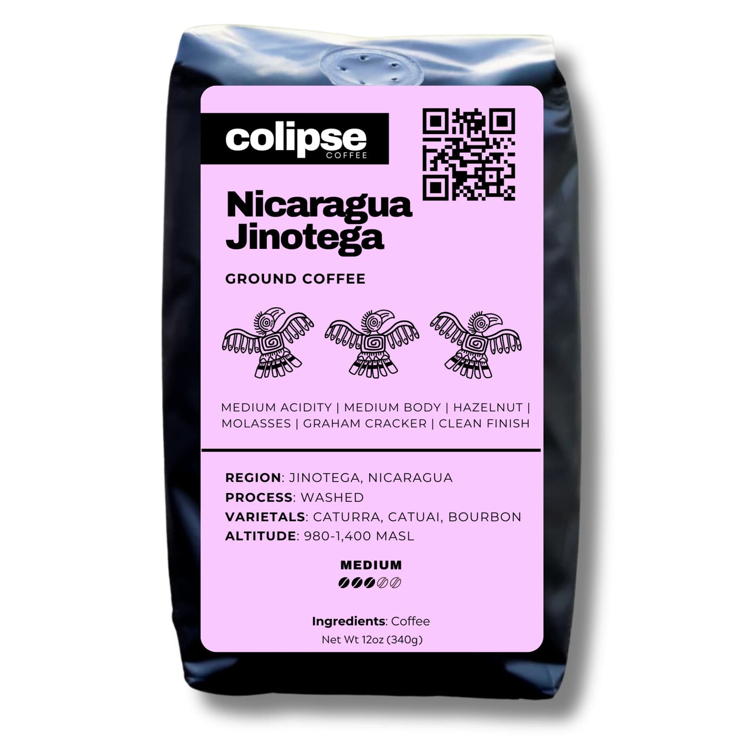 Colipse Nicaragua coffee grounds, smooth and rich with a balanced finish.