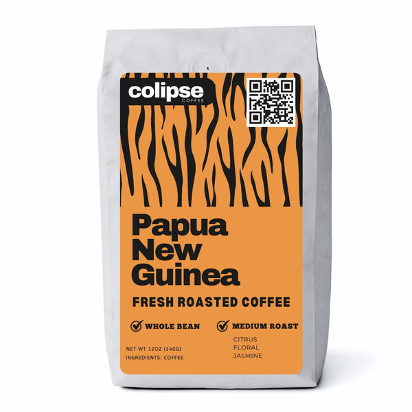 Colipse Papua New Guinea whole bean coffee, sweet and medium-bodied.