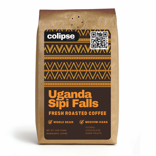 Colipse Uganda whole bean coffee, featuring fruity brightness and rich depth.