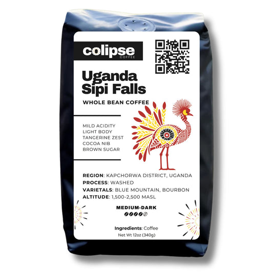 Colipse Uganda whole bean coffee, featuring fruity brightness and rich depth.