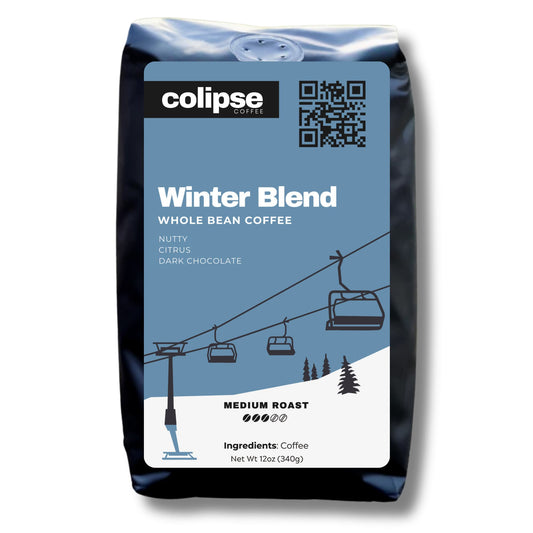 Colipse Winter Blend whole bean coffee, rich and cozy with warm flavors.