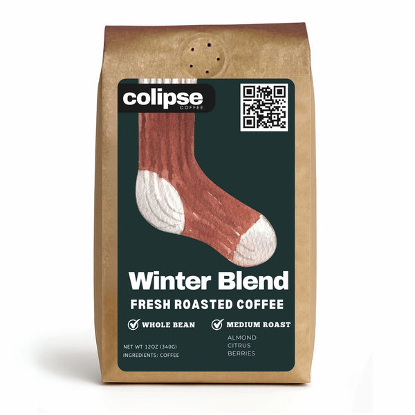 Colipse Winter Blend whole bean coffee, rich and cozy with warm flavors.